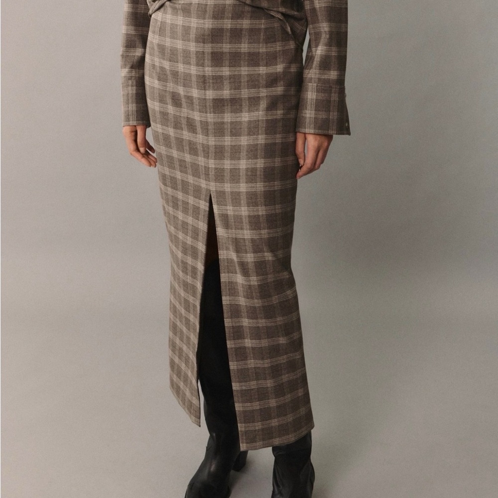 Mango Checkered Brown Pencil Skirt